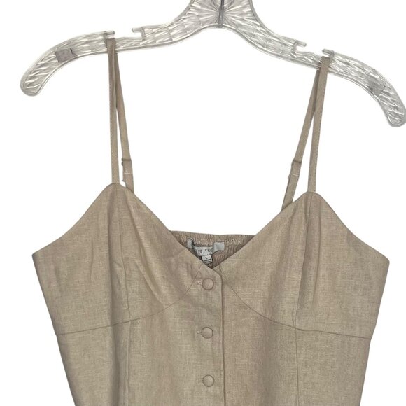 Love Tree Linen Blend Cami Top Shirt Womens Large Tan New Smocked Buttoned - Picture 3 of 9